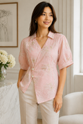 Blush Bloom Floral Embroidered Wrap Top