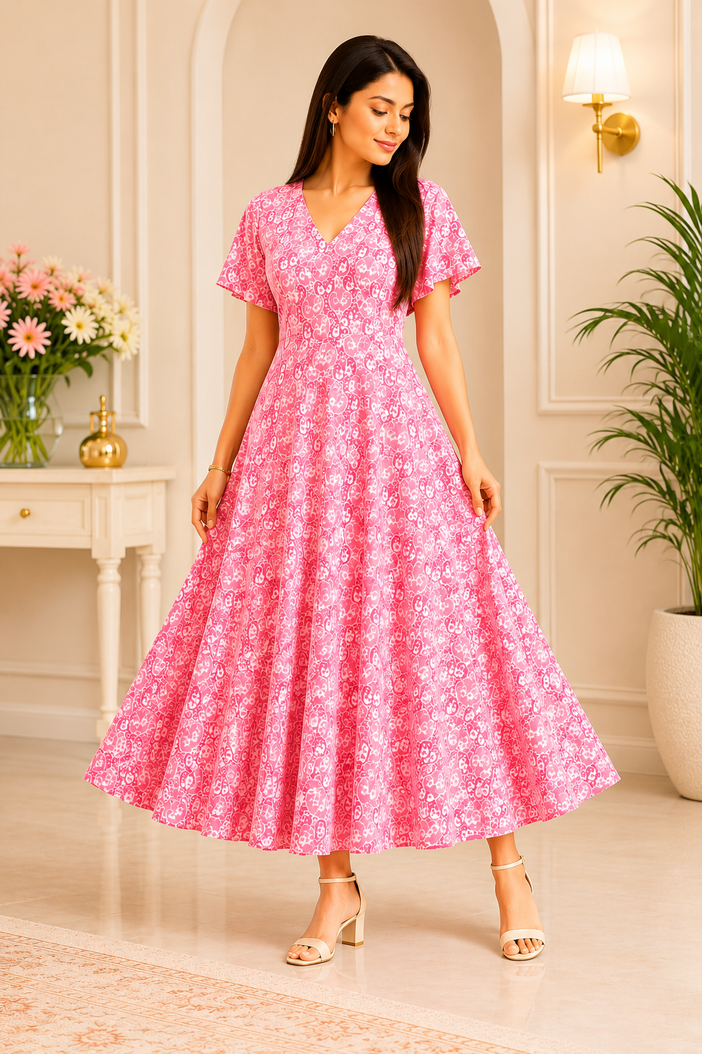 Blush Pink Bloom Floral Maxi Dress