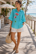 Aqua Painted Floral Shirt