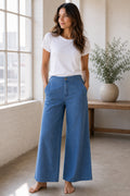 Azure Drift High-Rise Wide-Leg Chambray Pants