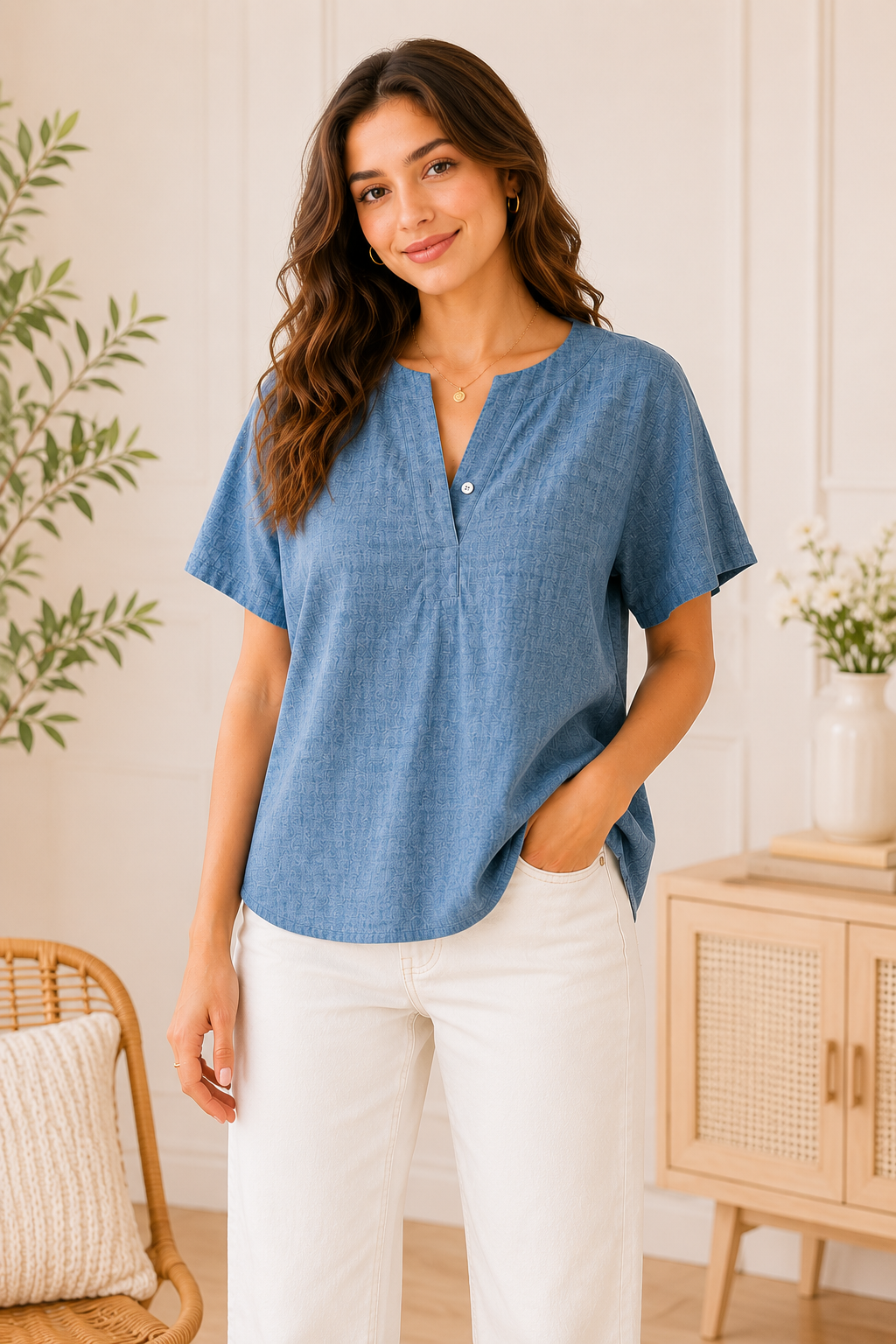 Blue V Neck Coastal Breeze Top