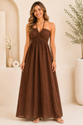 Cocoa Moonlight Ruched Maxi Dress