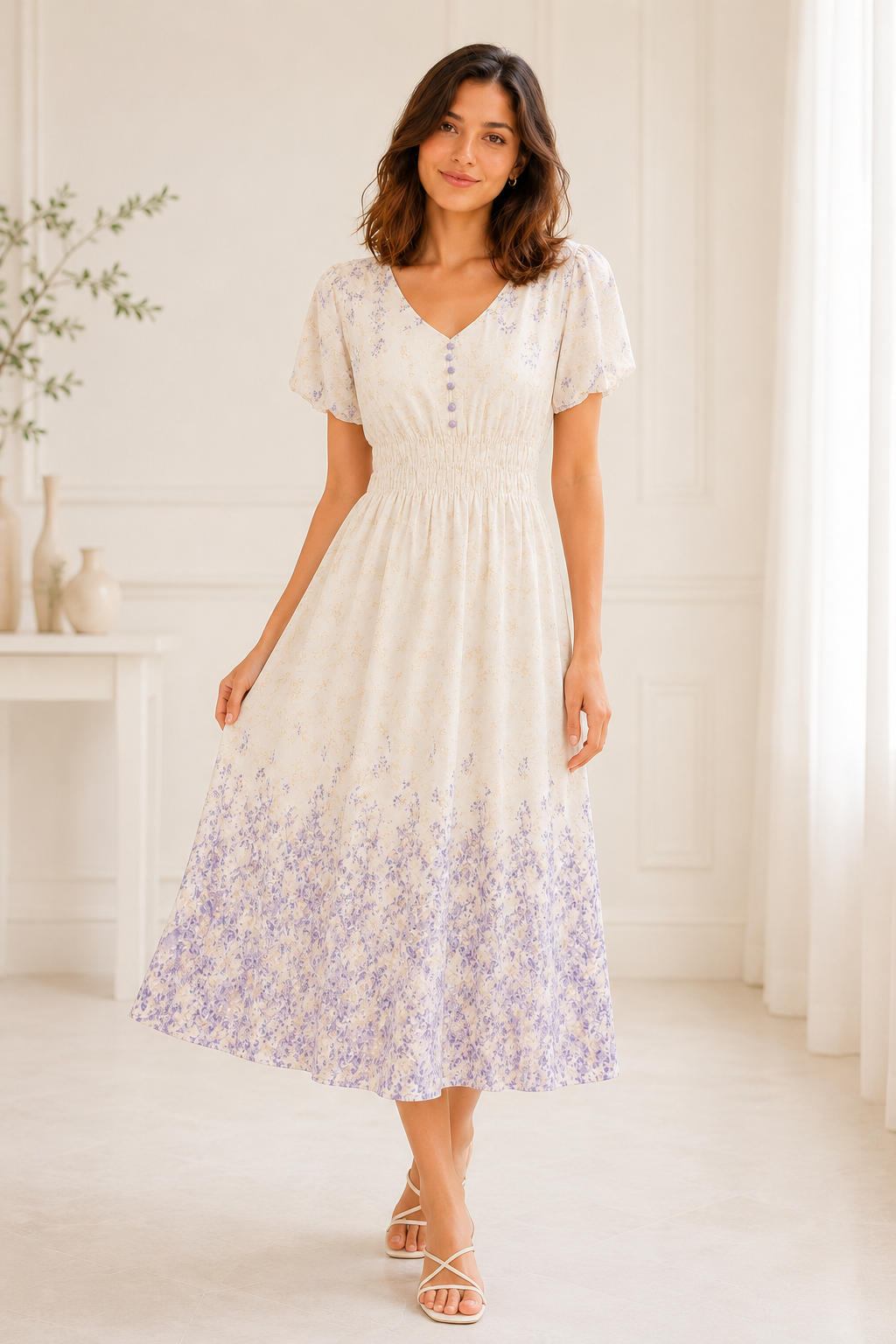 Lavender Meadow Smocked Midi Dress