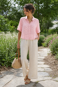 Light Pink Embroidered Button Shirt