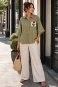 Olive Tulip Patch Shirt