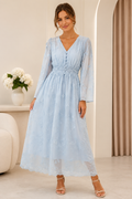Powder Blue Embroidered Lace Maxi Dress