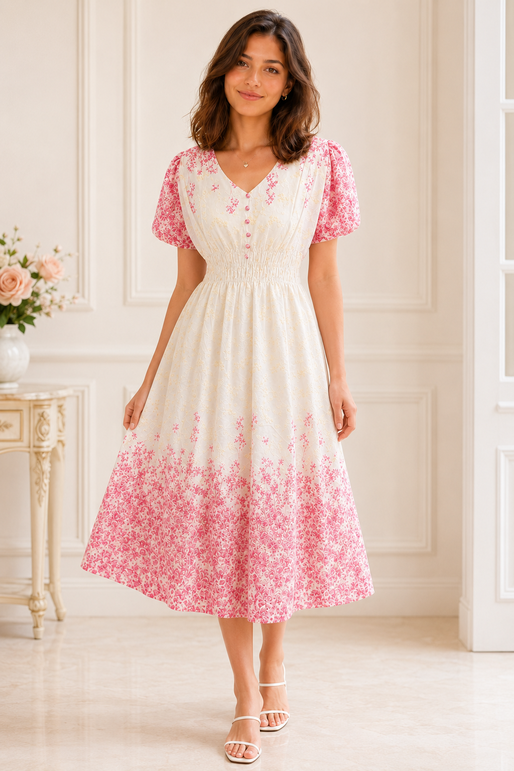 Rosalie Bloom Smocked Midi Dress