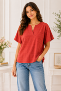 Rust V Neck Short Sleeve Top