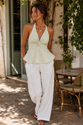Sage Striped Halter Peplum Top