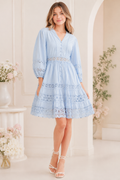 Sky Blue Lace Trim Tiered Mini Dress