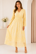 Sunshine Yellow Embroidered Lace Maxi Dress