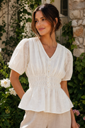 Smocked White Floral Top