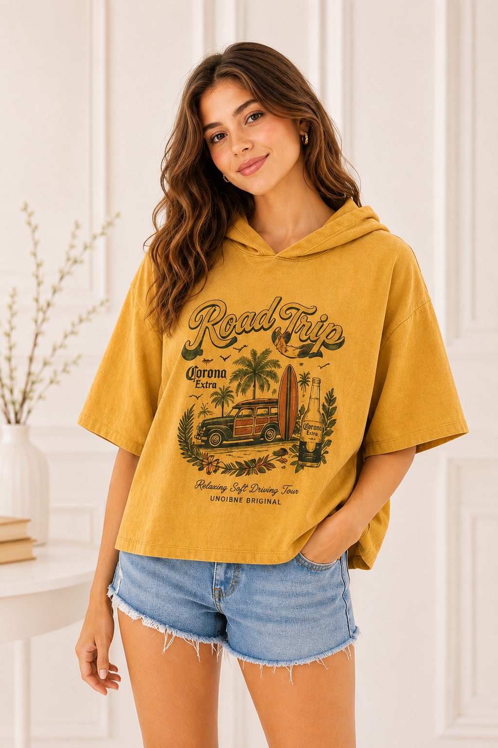 Yellow Graphic Hoodie Top